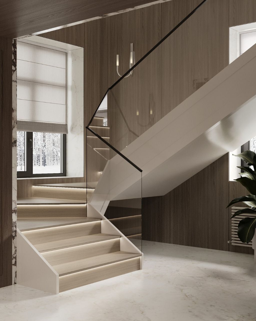 новая монолитная бетонная лестница построена в частном коттедже {